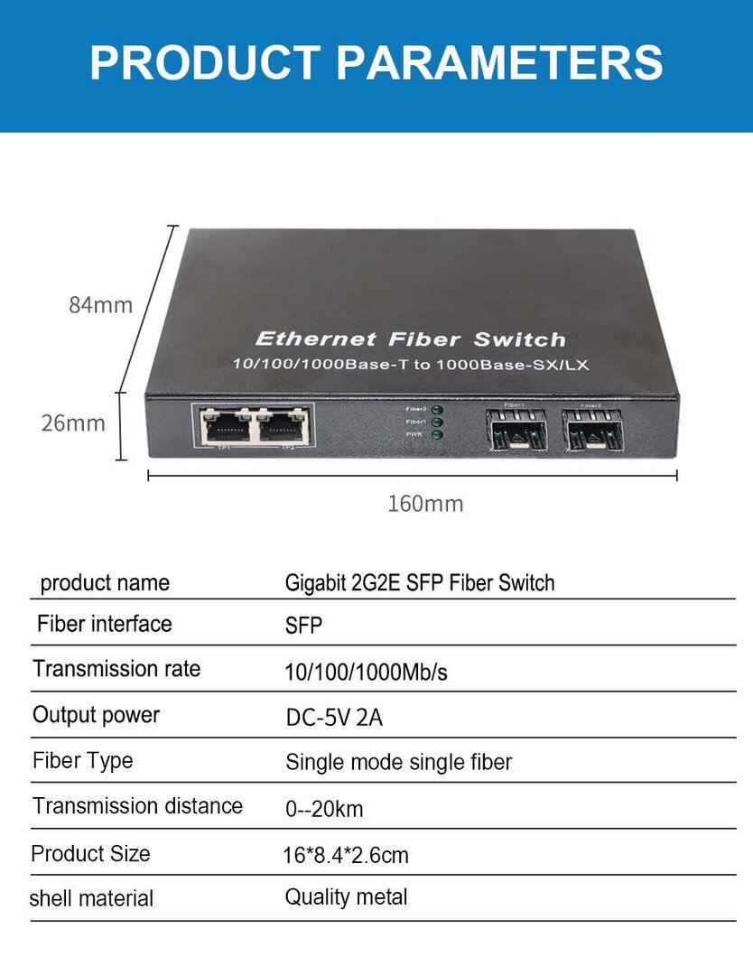  2 x Open SFP Slot + 4 x UTP Cat5e/Cat6 10/100/1000 Copper Ports  - Gigabit Ethernet - Fiber Media Converter - Mini Switch - AutoSensing -  SFP Slot Supporting Any Mini GBIC/SFP Gigabit Type : Electronics